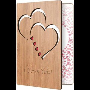 I Love You Card Handmade With Real Bamboo Wood, Wooden Greeting Cards